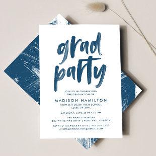 Modern Brush Script Navy Graduation Party Invitation