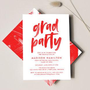 Modern Brush Script Red Graduation Party Invitation