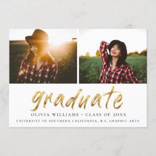 Modern Brushed Gold Graduation Photo Announcement