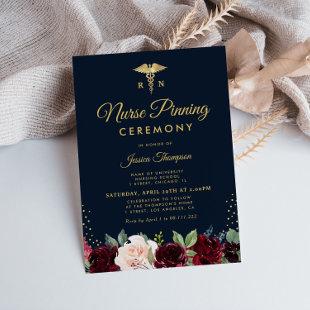 Modern burgundy navy floral Nurse pinning ceremony Invitation