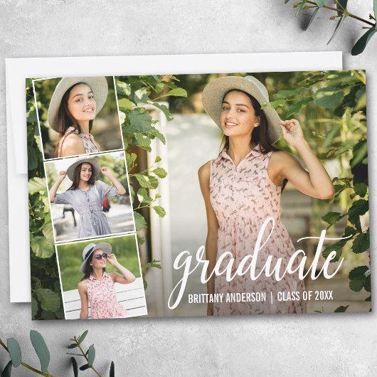 Modern Calligraphy 4 Photo Collage Graduation Announcement