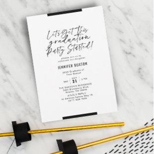 Modern Calligraphy Black & White Graduation Party Invitation