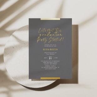Modern Calligraphy Graduation Blush Grey Gold  Foil Invitation