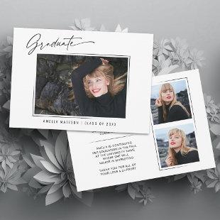 Modern Calligraphy Ink Script 3 Photo Grad 2 Sided Announcement
