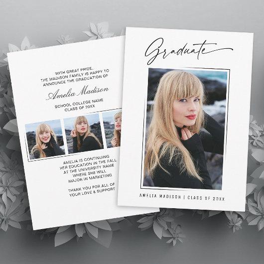 Modern Calligraphy Ink Script 4 Photo Grad 2 Sided Announcement