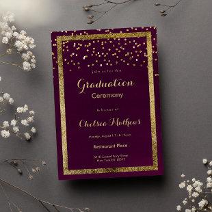 Modern chic burgundy gold confetti Graduation Invitation