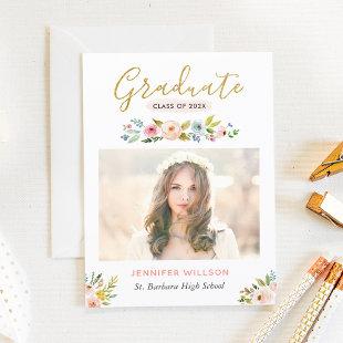 Modern Chic Floral Gold Graduate Graduation Party Invitation