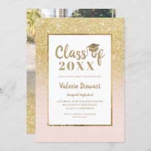 Modern chic gold glitter class of photo graduation invitation