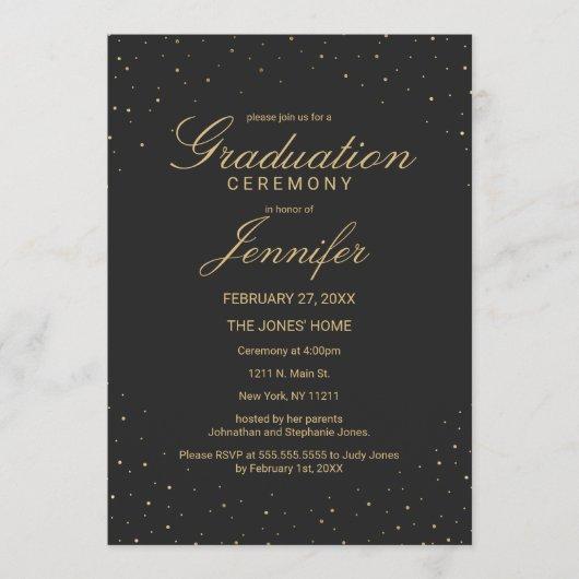 Modern Chic Gold Speckled on Black Graduation Invitation