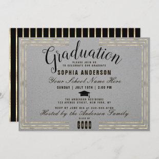 Modern Chic Golden Pattern Glitter & Graduation In Invitation