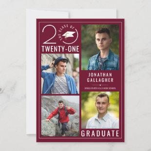 Modern CLASS OF 2021 Photo Collage Maroon Graduate Announcement