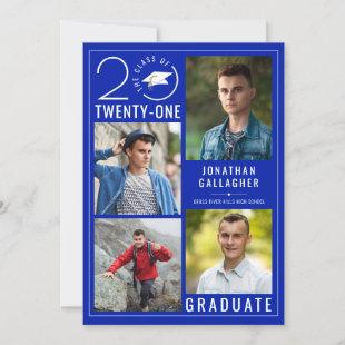Modern CLASS OF 2021 Photo Collage Royal Blue Announcement