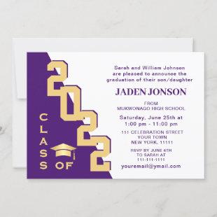 Modern Class of 2022 Gold Purple Graduation Party Invitation