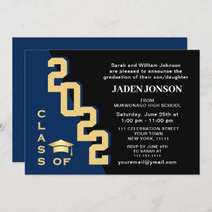 Modern Class of 2022 Golden Navy Graduation Party Invitation