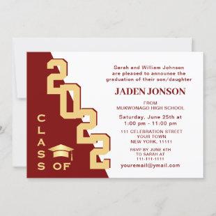 Modern Class of 2022 Golden Red Graduation Party Invitation