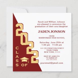 Modern Class of 2022 Golden Red Graduation Party Invitation