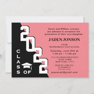 Modern Class of 2022 Pink Black Graduation Party Invitation