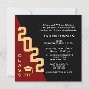 Modern Class of 2022 Red Black Graduation Party Invitation