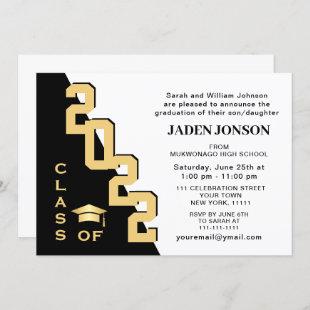 Modern Class of 2022 White Black Graduation Party Invitation