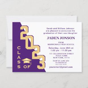 Modern Class of 2023 Gold Purple Graduation Party Invitation