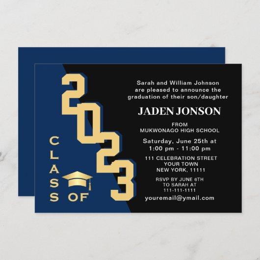 Modern Class of 2023 Golden Navy Graduation Party Invitation