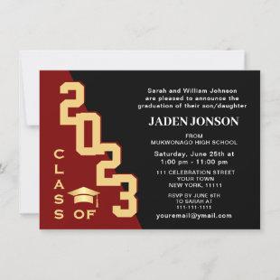 Modern Class of 2023 Golden Red Graduation Party Invitation