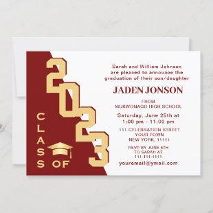 Modern Class of 2023 Golden Red Graduation Party Invitation