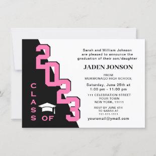 Modern Class of 2023 Pink Black Graduation Party Invitation