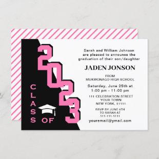 Modern Class of 2023 Pink Black Graduation Party Invitation