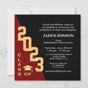 Modern Class of 2023 Red Black Graduation Party Invitation