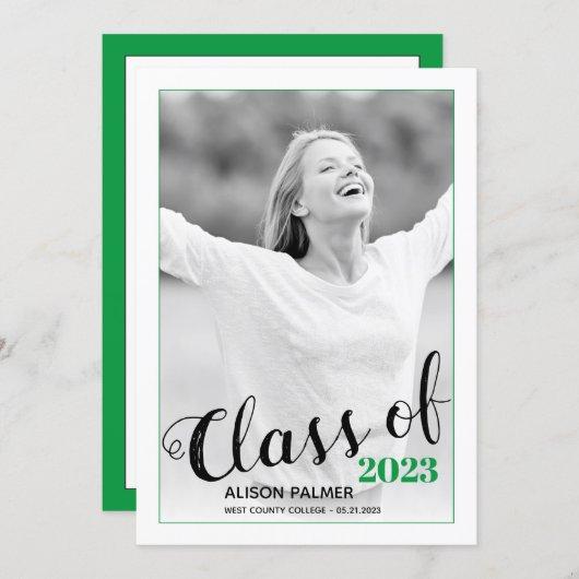 Modern Class of 2023 script green border photo Invitation