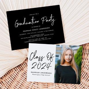 Modern Class of 2024 Black Script Graduation Party Invitation