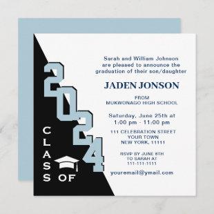 Modern Class of 2024 Blue Black Graduation Party Invitation