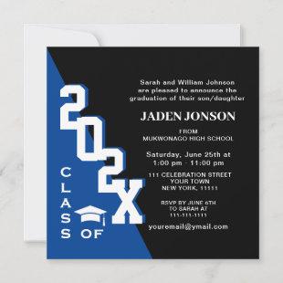 Modern Class of 2024 Blue Black Graduation Party Invitation