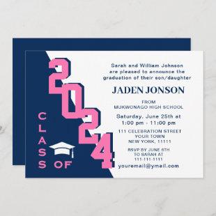 Modern Class of 2024 Blue Pink Graduation Party Invitation