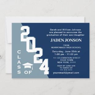 Modern Class of 2024 Blue White Graduation Party Invitation
