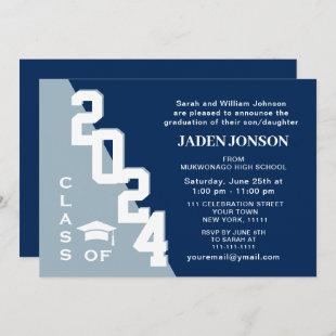 Modern Class of 2024 Blue White Graduation Party Invitation