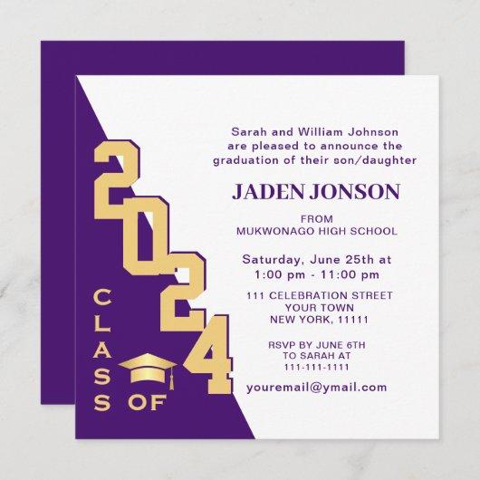 Modern Class of 2024 Gold Purple Graduation Party Invitation