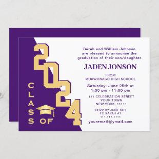 Modern Class of 2024 Gold Purple Graduation Party Invitation