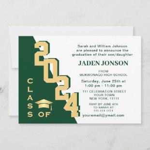 Modern Class of 2024 Golden Green Graduation Party Invitation