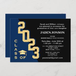 Modern Class of 2024 Golden Navy Graduation Party Invitation