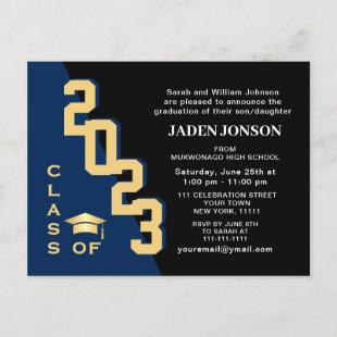 Modern Class of 2024 Golden Navy Graduation Party Postcard