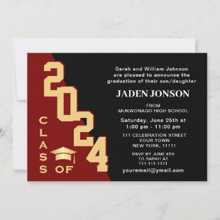 Modern Class of 2024 Golden Red Graduation Party Invitation