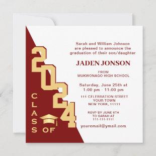 Modern Class of 2024 Golden Red Graduation Party Invitation