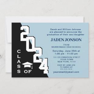 Modern Class of 2024 Grad Blue Graduation Party Invitation