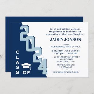 Modern Class of 2024 Grad Blue Graduation Party Invitation