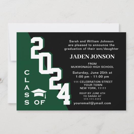 Modern Class of 2024 Green Black Graduation Party Invitation