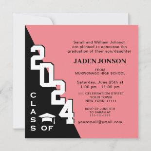Modern Class of 2024 Pink Black Graduation Party Invitation