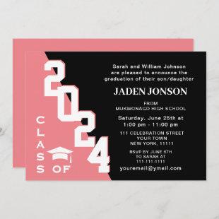 Modern Class of 2024 Pink Black Graduation Party Invitation