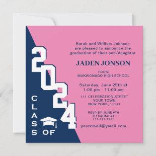 Modern Class of 2024 Pink Blue Graduation Party Invitation